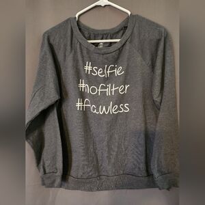 Snooze Button Top,Women's Sz Large Gray Long Sleeve Graphic Top